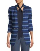 Held Stitch Overlay Striped Knit Jacket