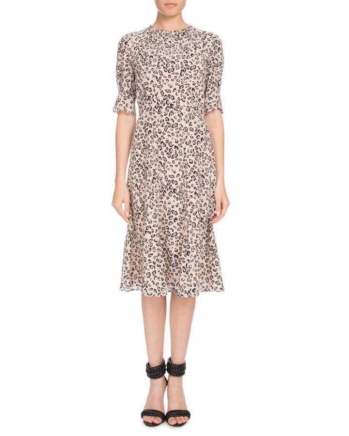 Jae Shirred-neck Short-sleeve Leopard-print