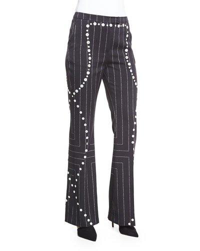 Square Pinstripe Button-trimmed Flare Pants