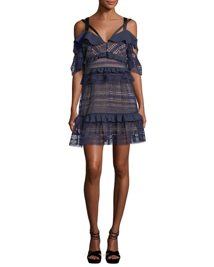 Paneled Lace Mini Cocktail Dress