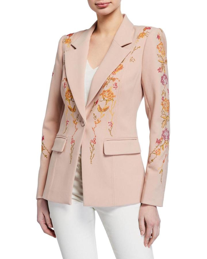 Carolyn One-button Floral Embroidered Jacket