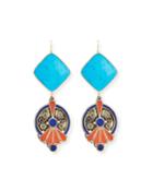 Turquoise & Lapis Bezel Statement Earrings