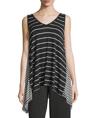 Sleeveless Striped Swing Top, Black/ivory