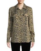 Long-sleeve Button-front Leopard Animal-print