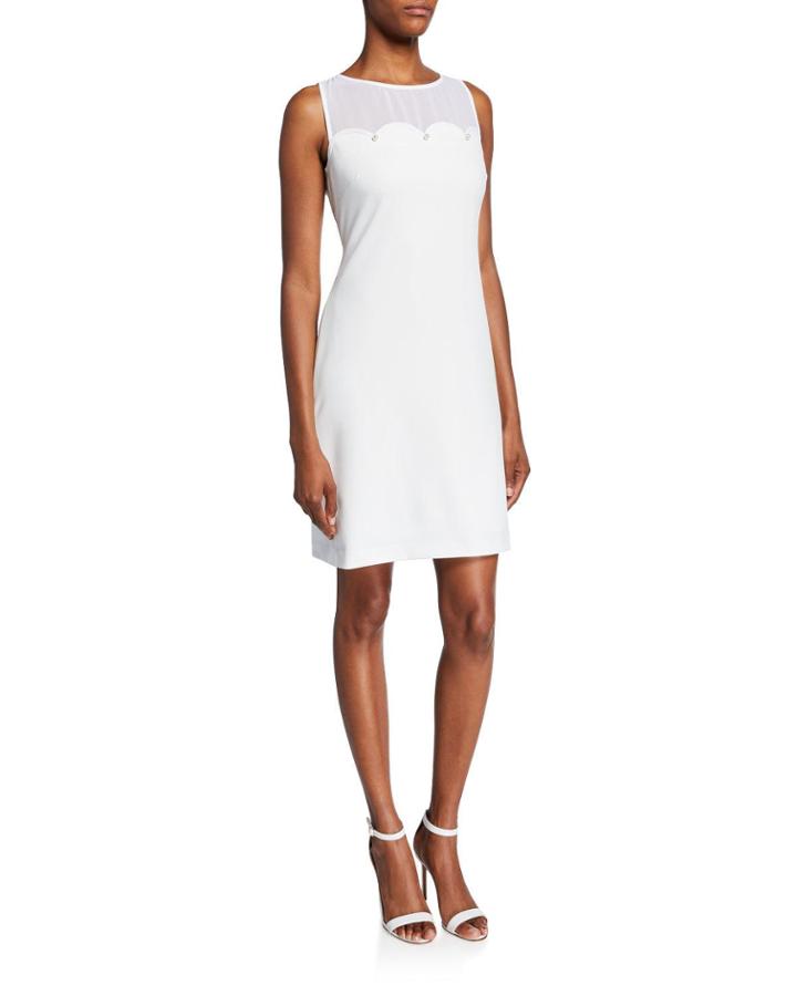 Yoke-illusion Sleeveless Shift Dress W/ Pearlescent Detail