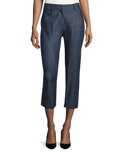 Mid-rise Cropped Trousers, Blue Denim