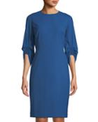 Erland Ruched-sleeve Sheath Dress, Blue