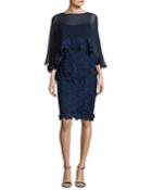 Lace Slip Dress W/ Embellished Cape Overlay