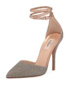 Glitter Pointed-toe Ankle-wrap Pumps