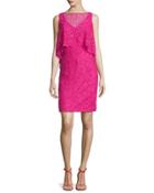 Sleeveless Trompe L'oeil Lace Dress, Passion Fruit