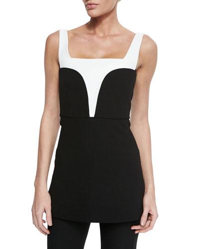 Contrast-inset Crepe Top, Black/white