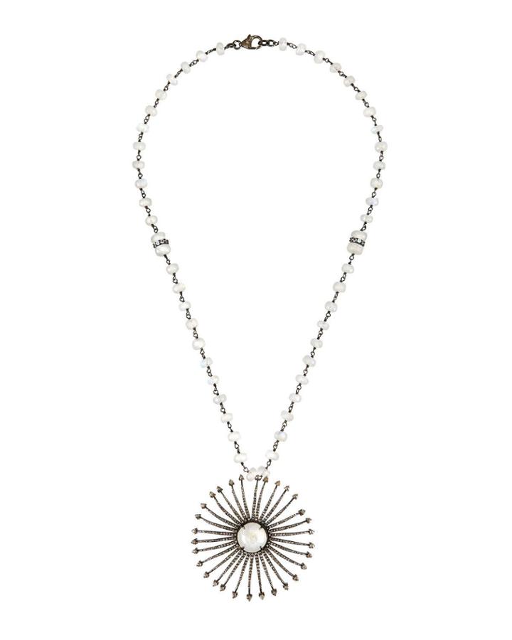 Rainbow Moonstone Sunray Pendant Necklace