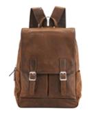 Oliver Distressed Leather Buckle Backpack, Brown