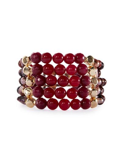 Multi-strand Beaded Cuff Bracelet, Garnet/pearl