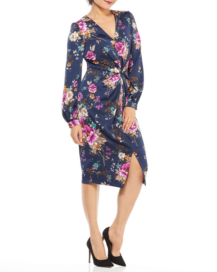 Floral-print Draped Charmeuse Dress