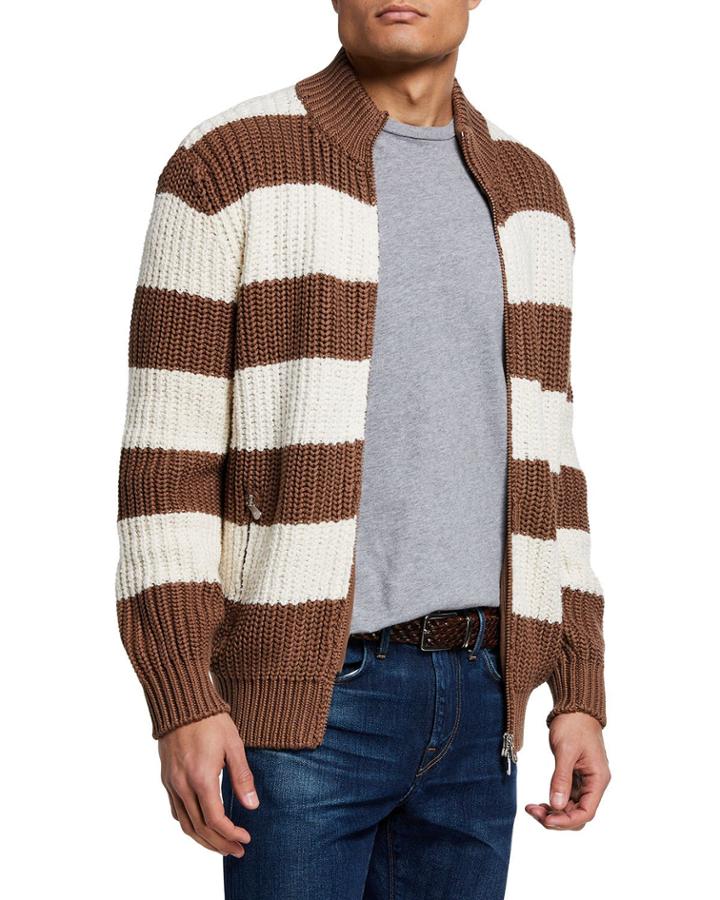 Men's Heavy Striped Zip Cardigan