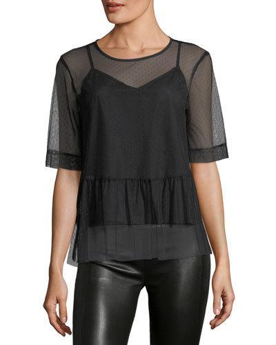 Layered Mesh Peplum Top