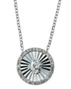 14k White Gold Diamond Fluted Circle Pendant Necklace