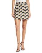 Chain-print Faille Miniskirt, Black