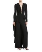 Kachina Plunging Lace-front Straight-leg Crepe Jumpsuit W/