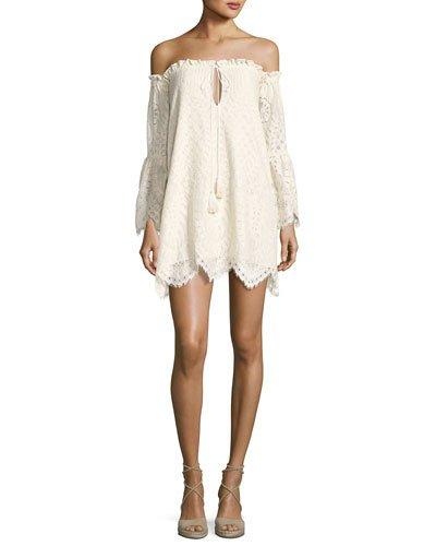Deidra Off-the-shoulder Lace Dress, Off White