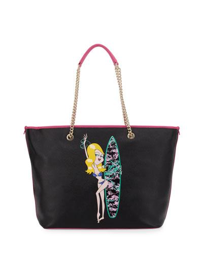 Saffiano Faux-leather Shoulder Bag, Black