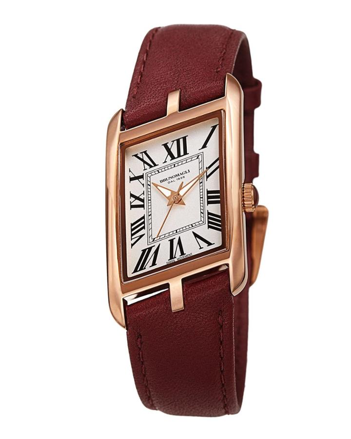 Sofia Asymmetric Watch W/ Leather Strap, Burgundy/rose