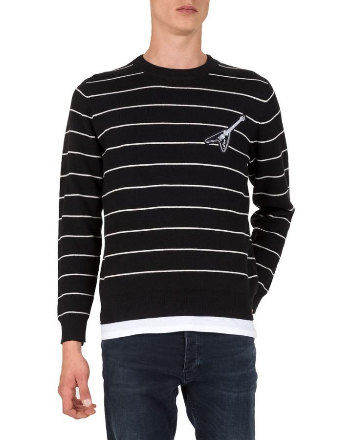 Striped Embroidered Guitar Pullover
