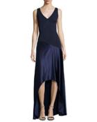 Sleeveless Jersey & Satin High-low Gown, Twilight