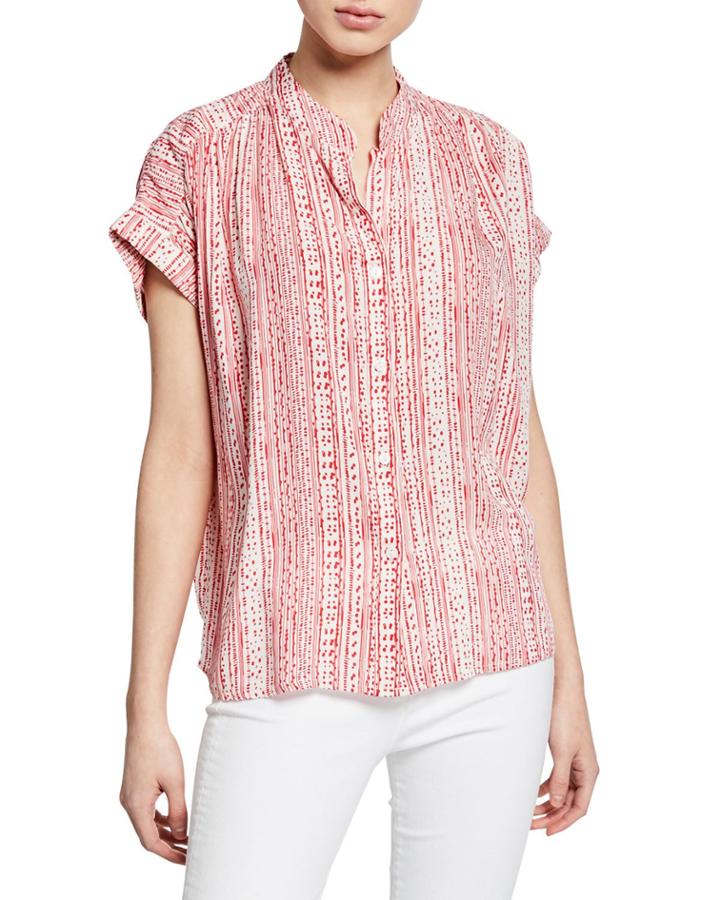 Narelle Dot Stripe Pattern Short-sleeve Blouse