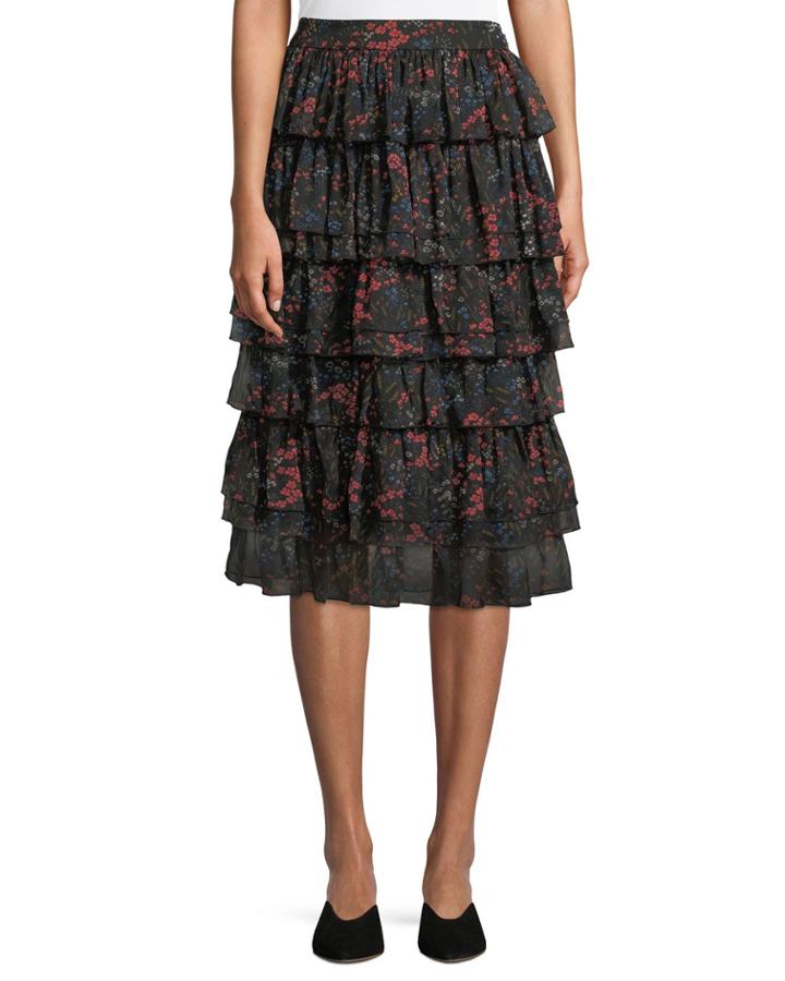 Tiered Floral-print Silk Chiffon