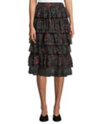 Tiered Floral-print Silk Chiffon