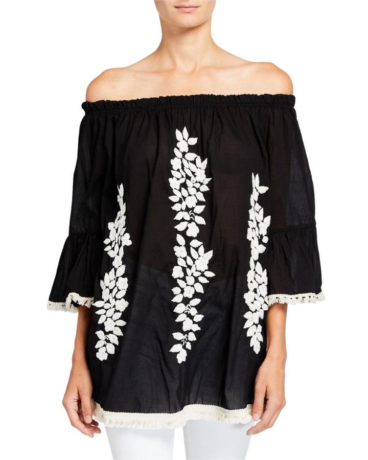 Alana Off-shoulder Pom-pom Top W/ Durban Embroidery