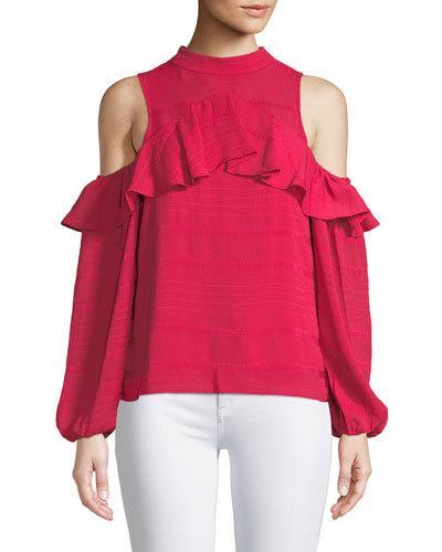 Savannah Ruffled-yoke Cold-shoulder Blouse