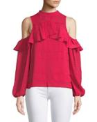 Savannah Ruffled-yoke Cold-shoulder Blouse