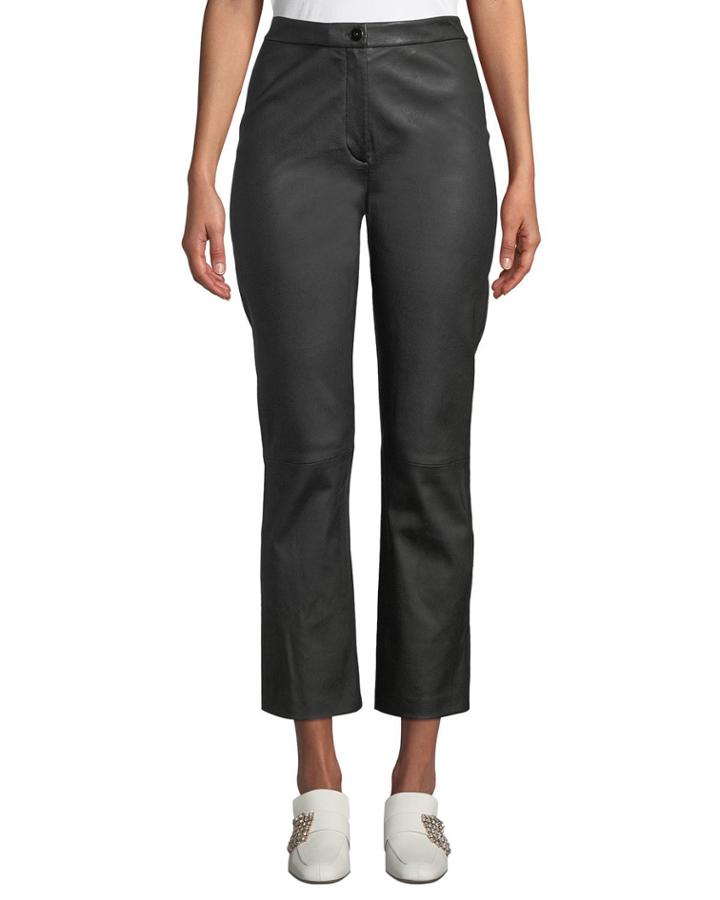 Stretch Leather Cropped Flared Pants