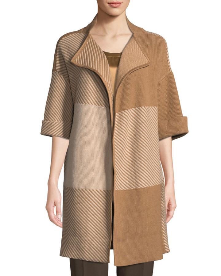Bicolor Jacquard Oversized Wool Cardigan
