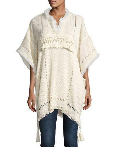 Abito Fringed-trim Knit Top, Beige