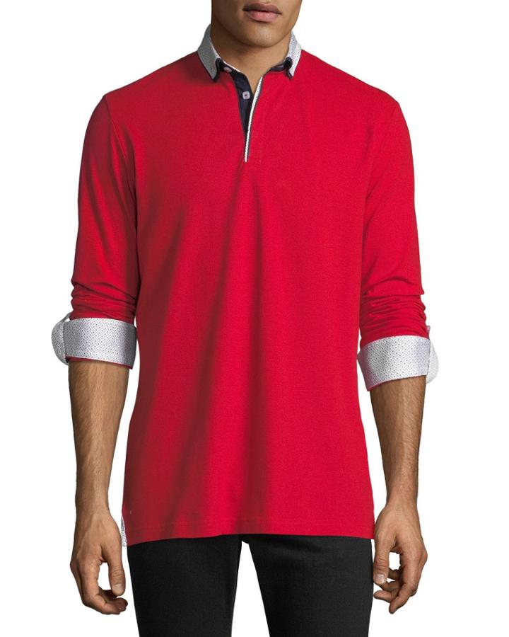Men's Solid Long-sleeve Polo
