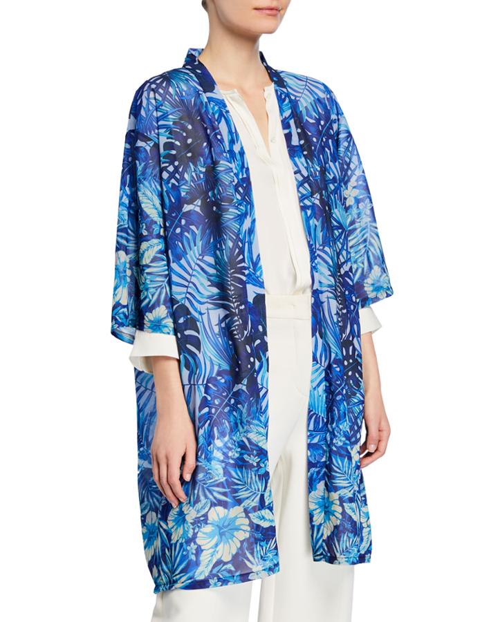 Tropical Print Open-front Tunic