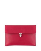 Skull-clasp Leather Envelope Clutch Bag, Pink