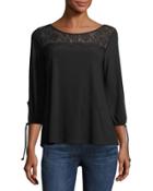 Lace-yoke 3/4-sleeve Blouse