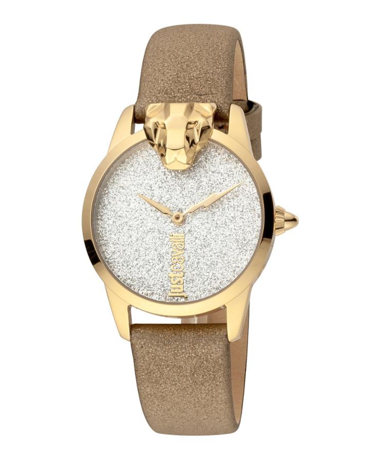3d Animal Watch W/ Leather Strap, Tan/gold
