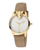 3d Animal Watch W/ Leather Strap, Tan/gold