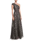 Hampstead One-shoulder Floral Fil Coup&eacute; Evening Gown