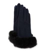 Wool-blend Tech Gloves W/ Rabbit Fur