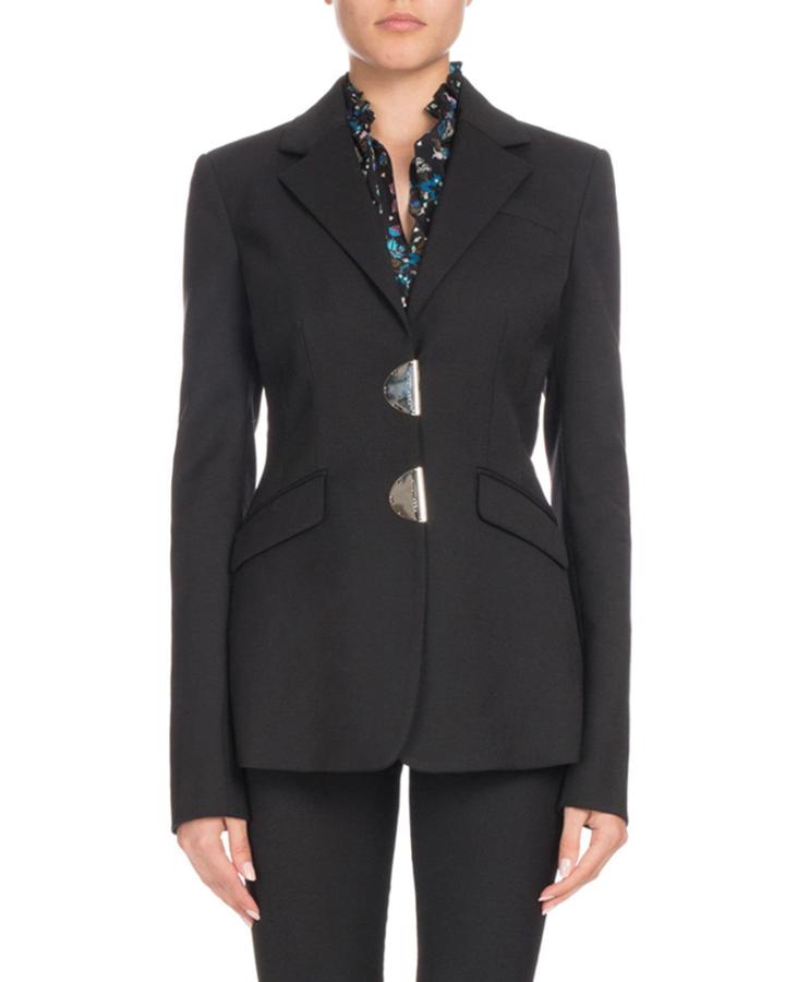 Tuttle Half-moon Clasp Notched-collar Fitted Wool Blazer