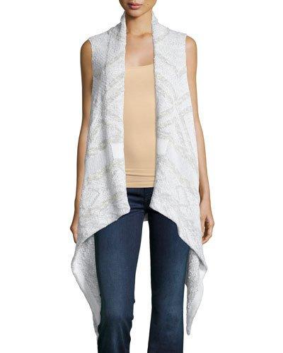 Flint Sleeveless Open-front Sweater, Whitewater/chalk