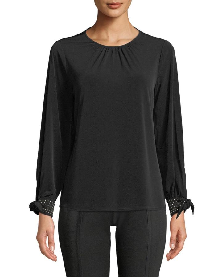 Long-sleeve Beaded-cuff Blouse