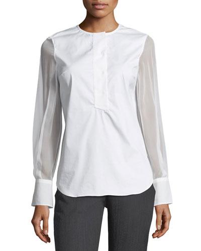 Sheer Sleeve Crewneck Blouse